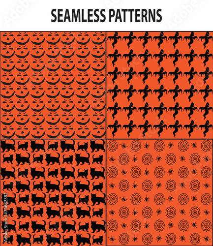 Four Halloween Seamless Patterns