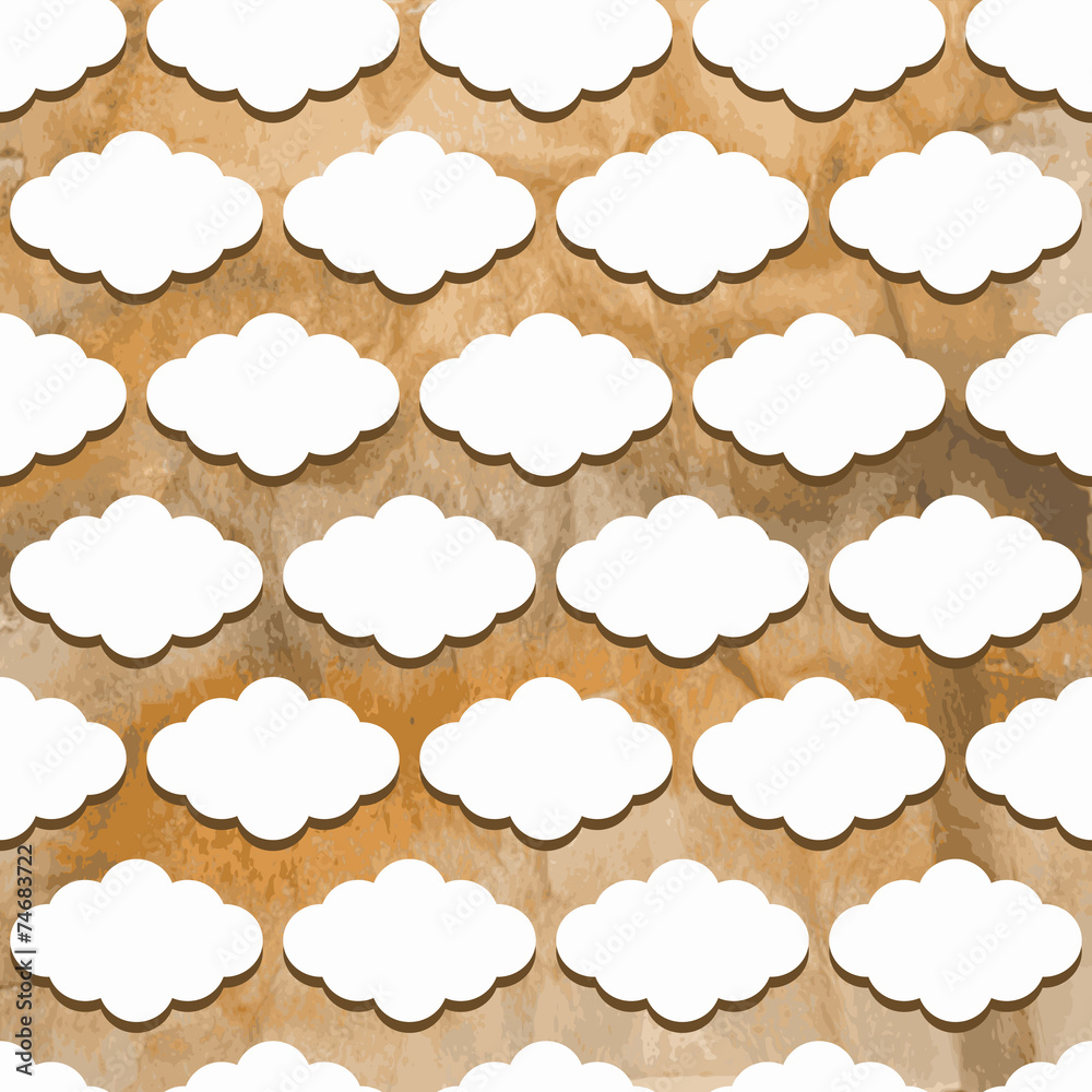 Vector Seamless  Pattern with Clouds on watercolor winter backgr