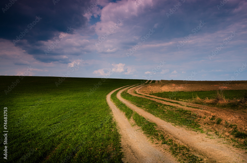 Dirt road in the night.