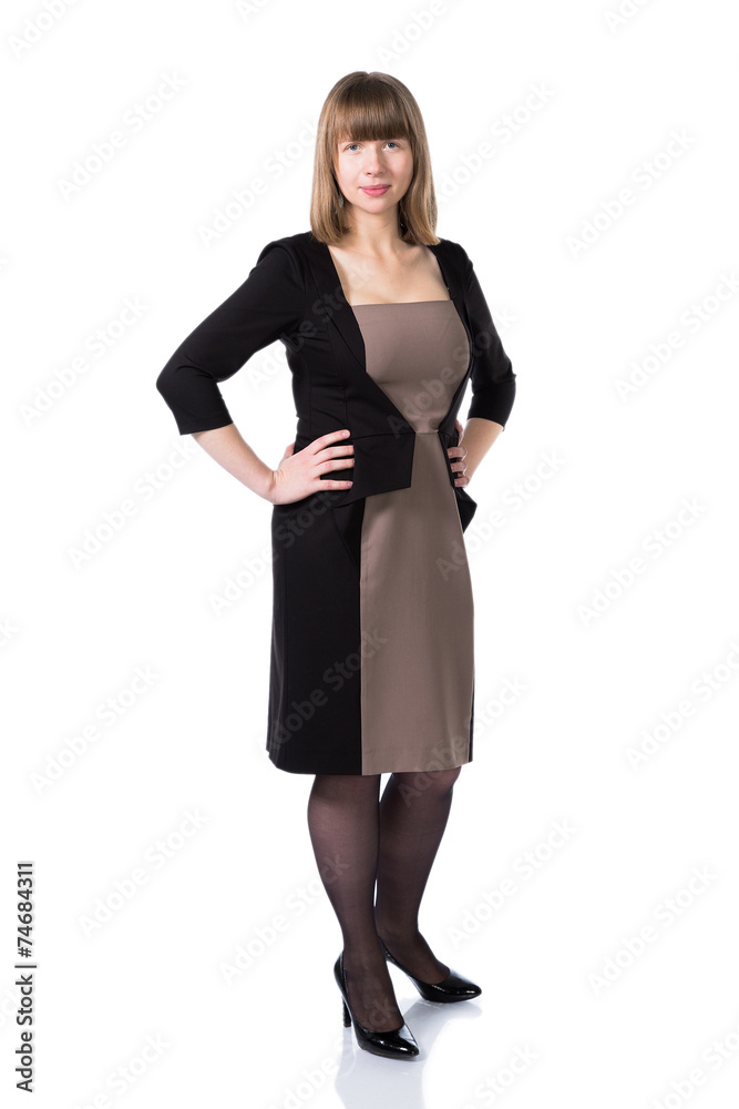 Woman in business suit isolated over white background. Woman in business suit isolated over white background.