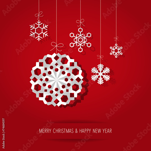 Vector white paper christmas snowflake thread background red
