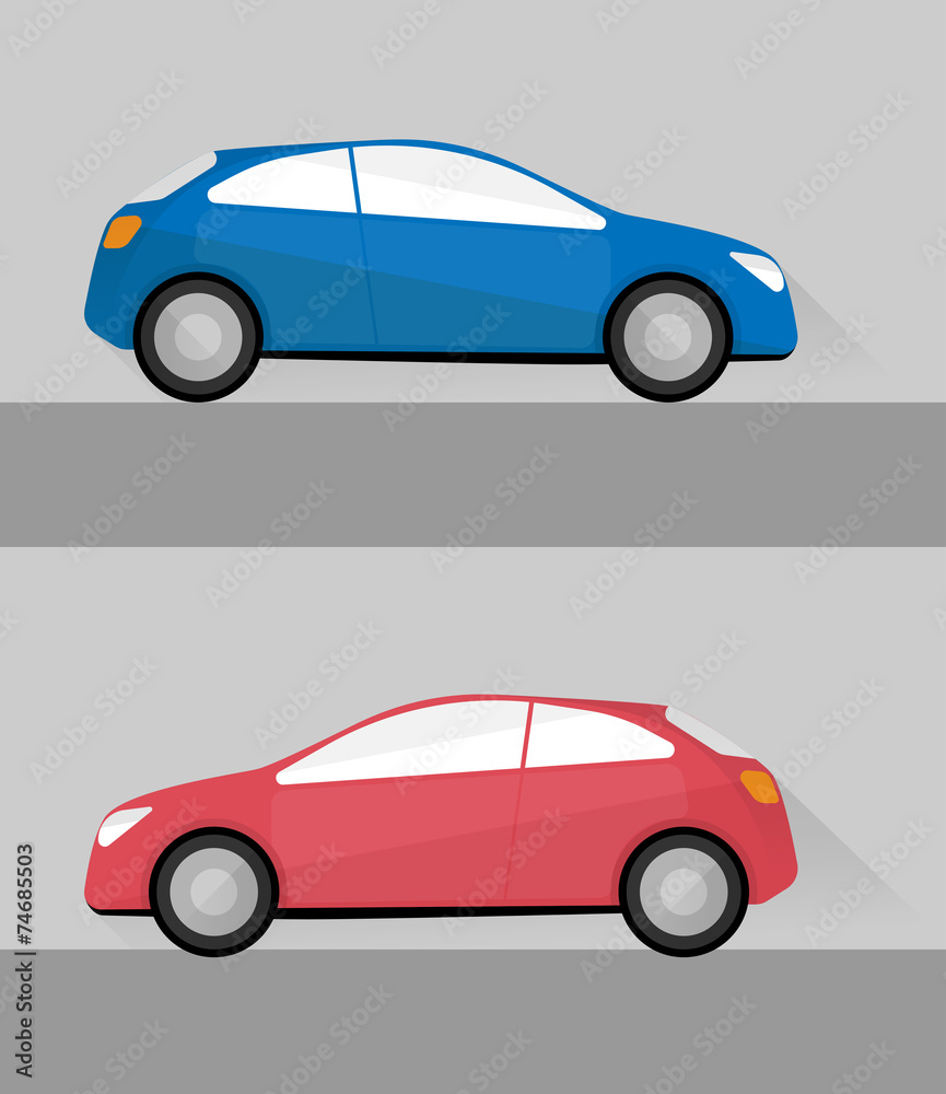 two isolated cars in flat style