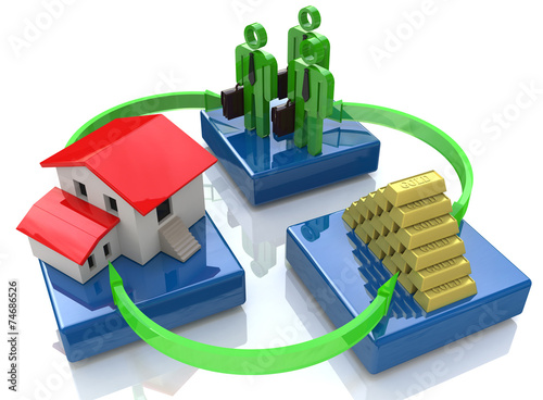 A group of investors, house, gold bars - concept of investment