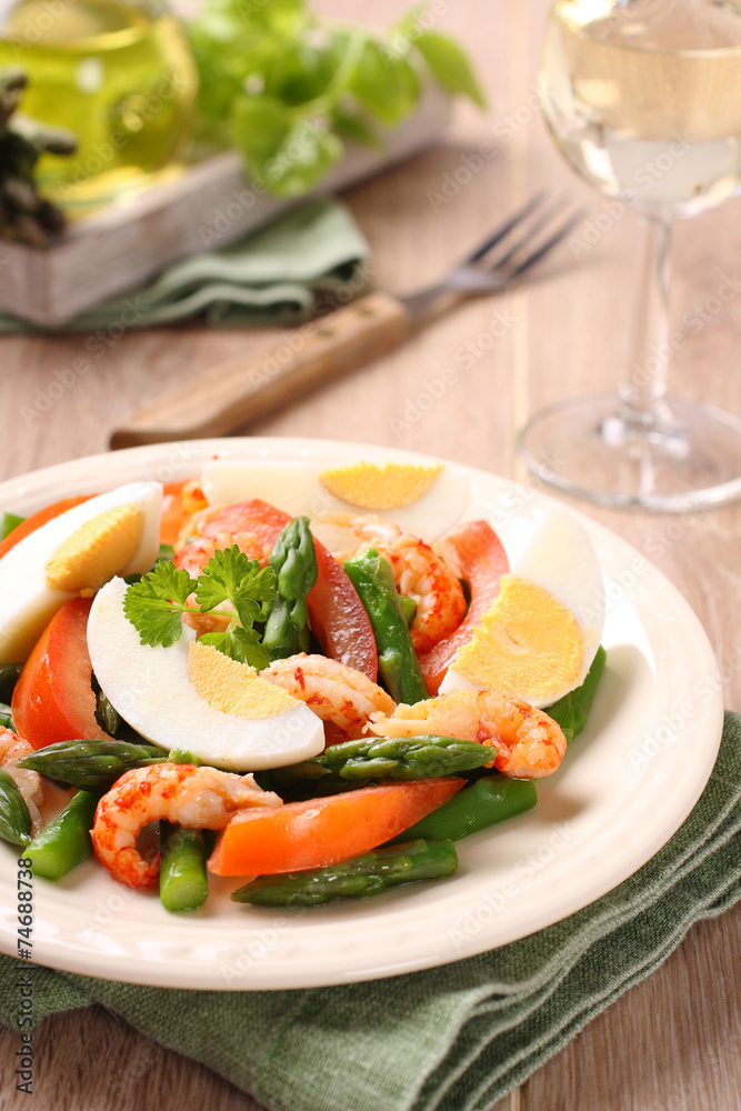 Fresh salad with asparagus, eggs, shrimp and tomatoes Fresh salad with asparagus, eggs, shrimp and tomatoes