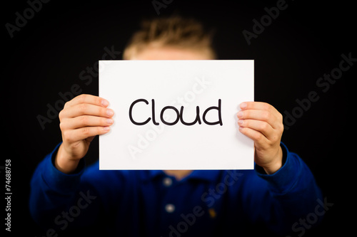 Child holding Cloud sign