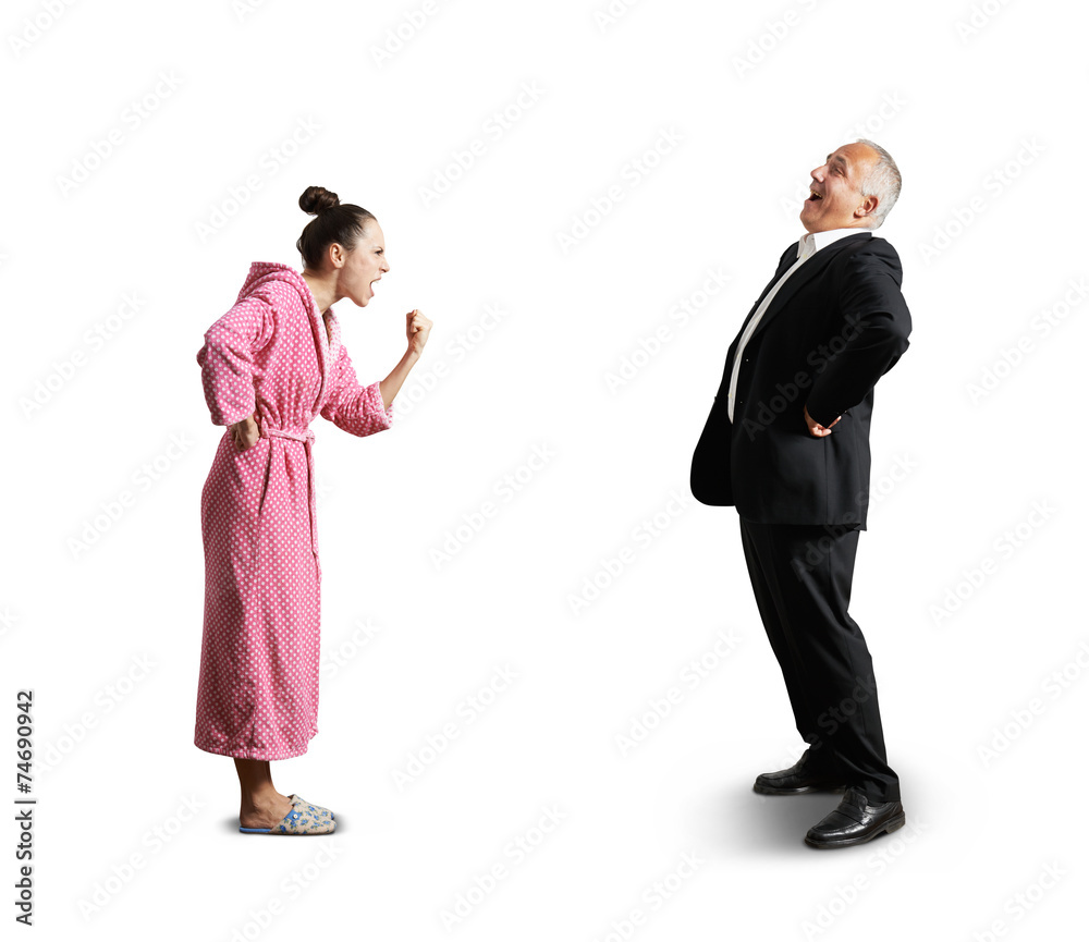 woman showing fist laughing man woman showing fist laughing man