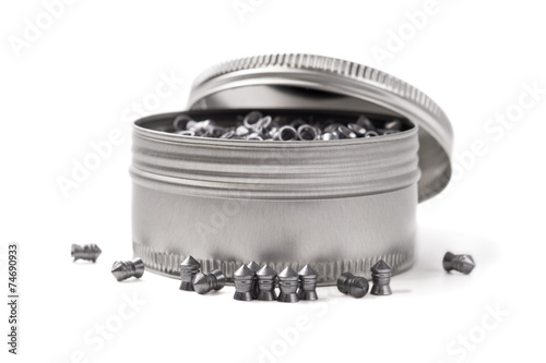 Box of cartridges for pneumatic weapon on a white background