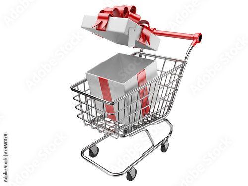 Shopping cart with open gifts boxes