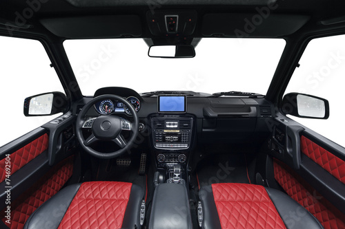 Interior of car. Black cockpit with red seats © dmindphoto