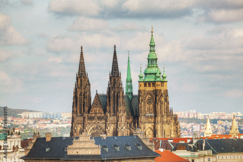 Obraz premium Aerial view of Prague with St. Vitus Cathedral
