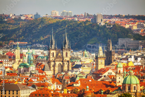 Aerial view of Prague on a sunny day