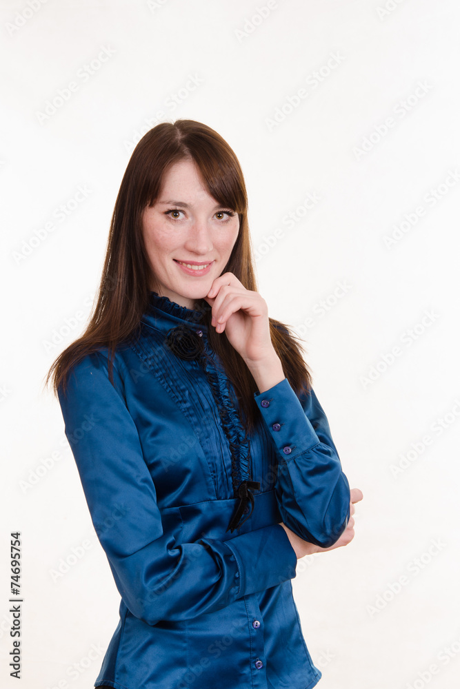 Portrait of a young beautiful girl in blue blouse Portrait of a young beautiful girl in blue blouse