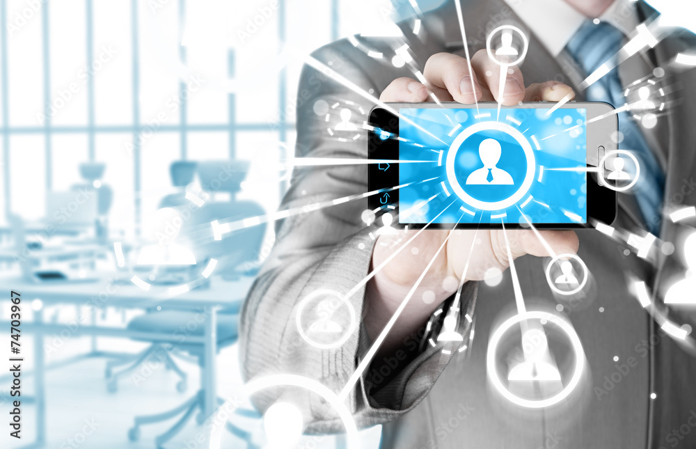 Business Hand holding a phone show the social network Business Hand holding a phone show the social network