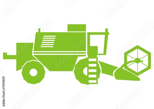 harvester combine, green web icon, symbol, field vehicle, grain harvest. isolated object, black silhouette, eps.	