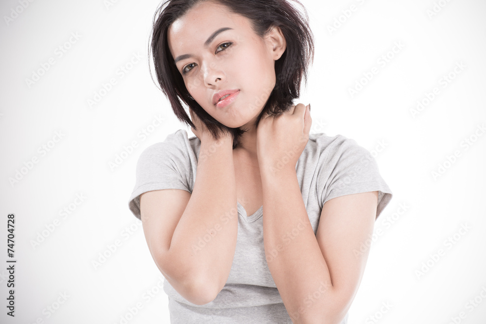 friendly smiling young woman portrait studio shot friendly smiling young woman portrait studio shot