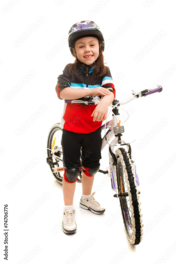 Naklejka premium little girl and bicycle