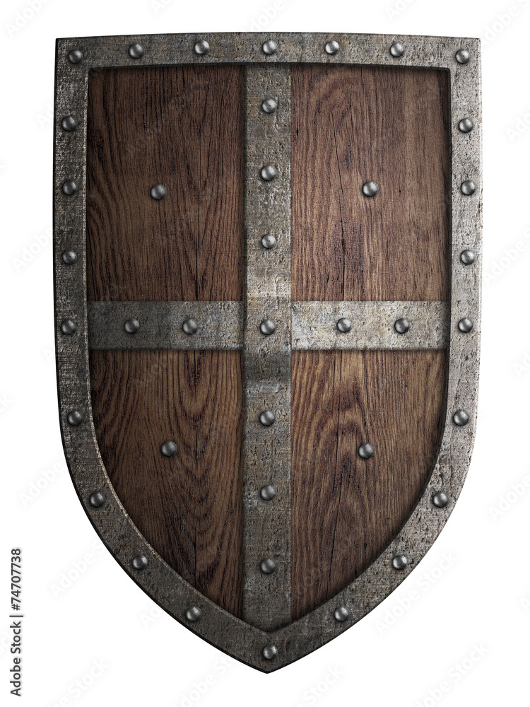 Foto Stock crusader medieval wooden shield isolated | Adobe Stock
