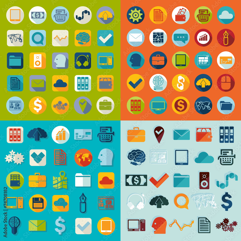 Set of business flat icons Set of business flat icons
