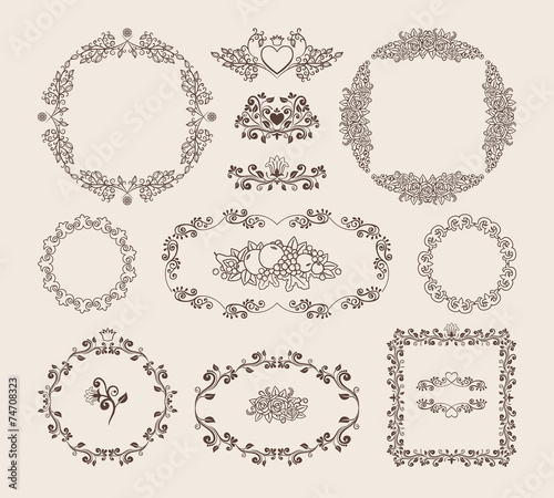 Set of ornamental vector frames and badges