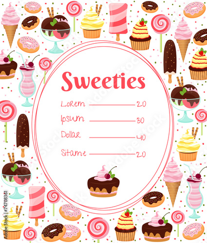Sweets menu or price list template