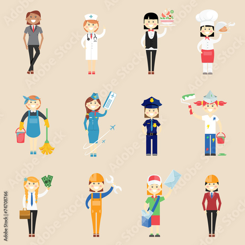 Girl characters in professional clothing
