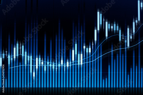 Stock market candle graph analysis on screen. © butsaya33