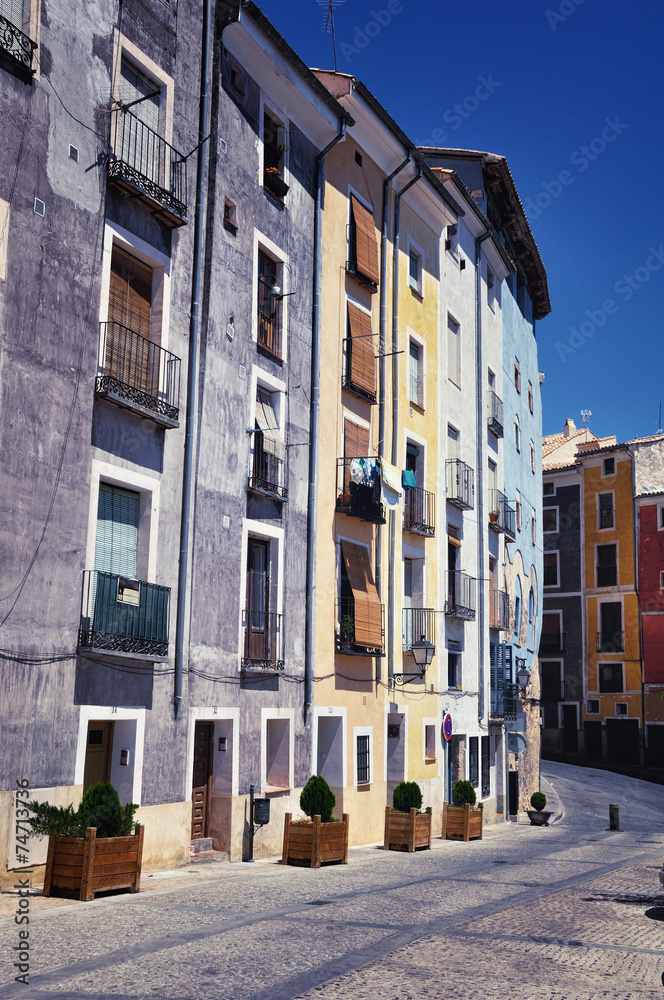 View of painted houses of Cuenca, Spain