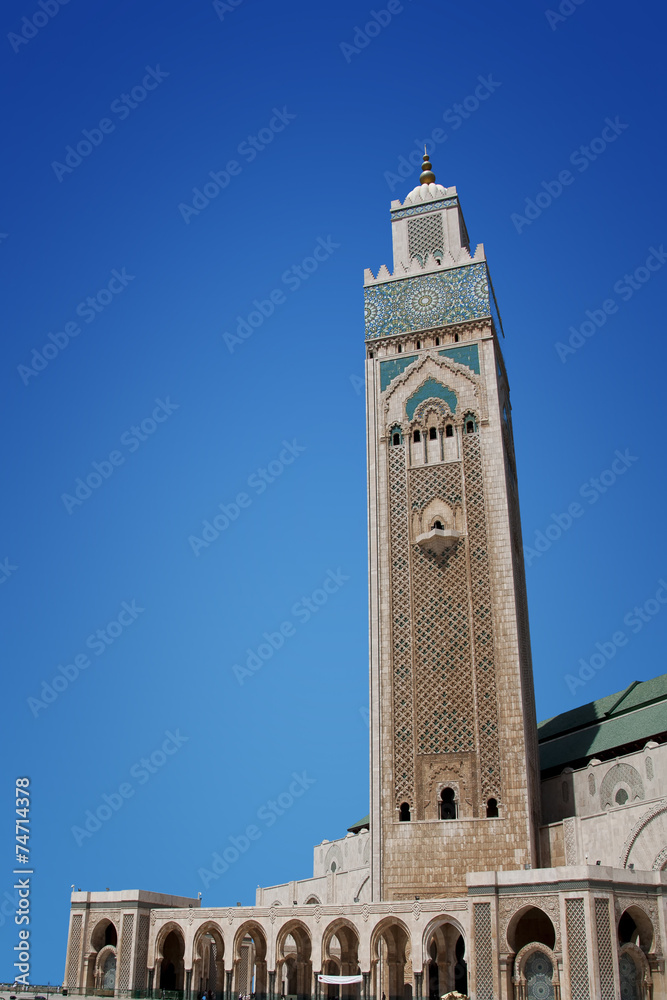 Hassan II mosque with blue sky background, Casablanca