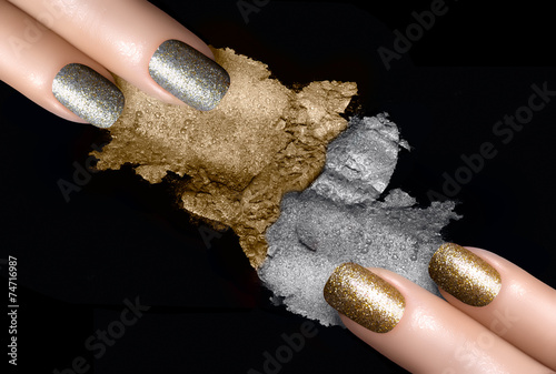 Silver and Gold Nail Polish and Mineral Eye Shadow photo