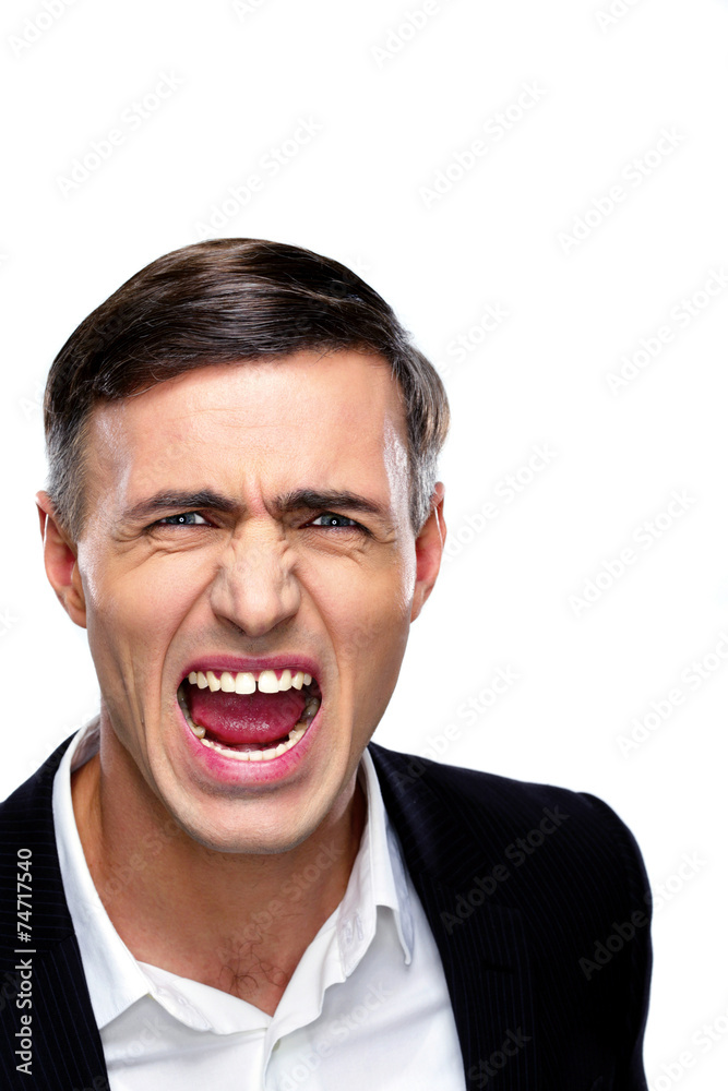Portrait of a businessman yelling over white background Portrait of a businessman yelling over white background