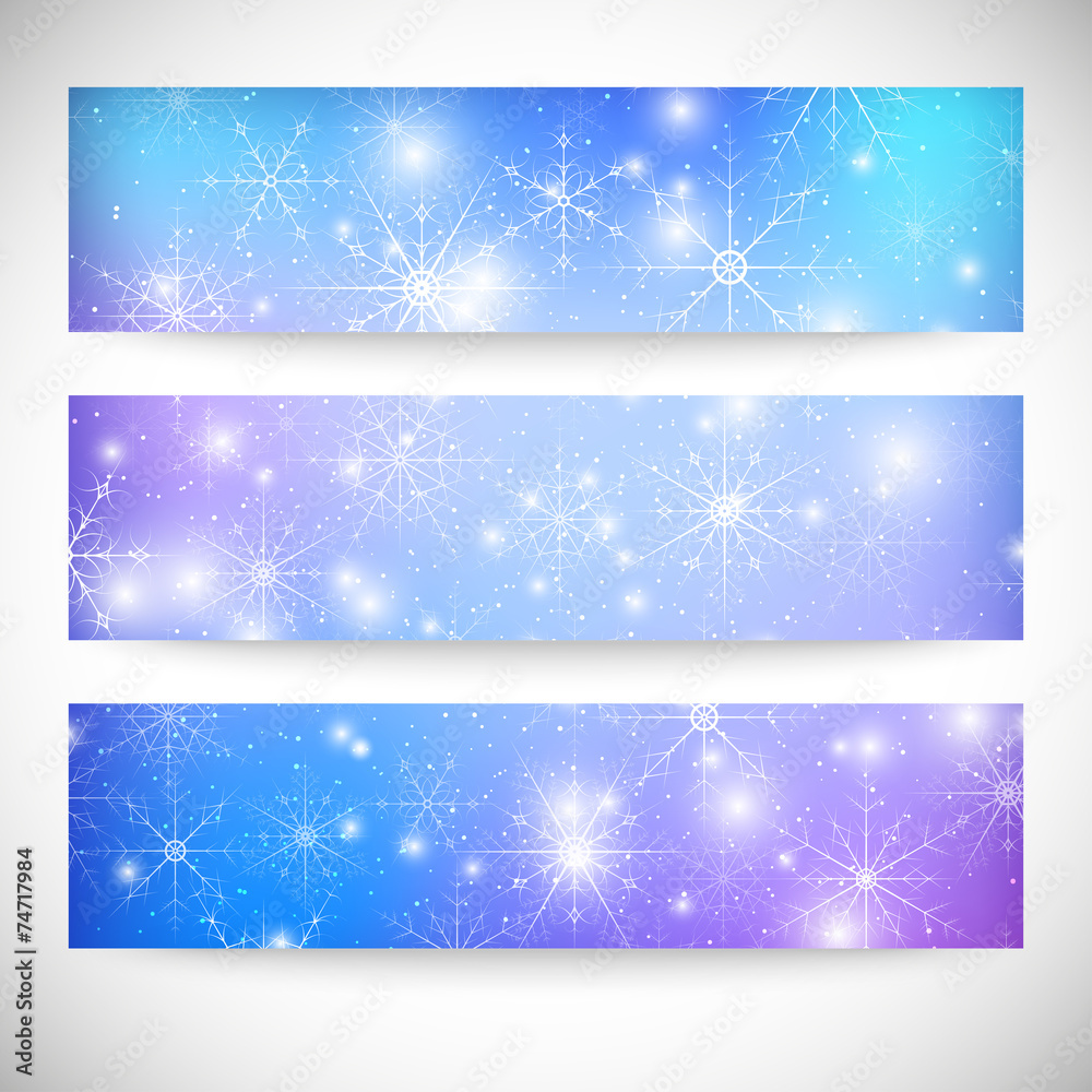 Winter backgrounds set with snowflakes. Abstract winter design