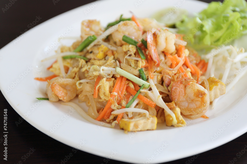 Thai food padthai fried noodle with shrimp