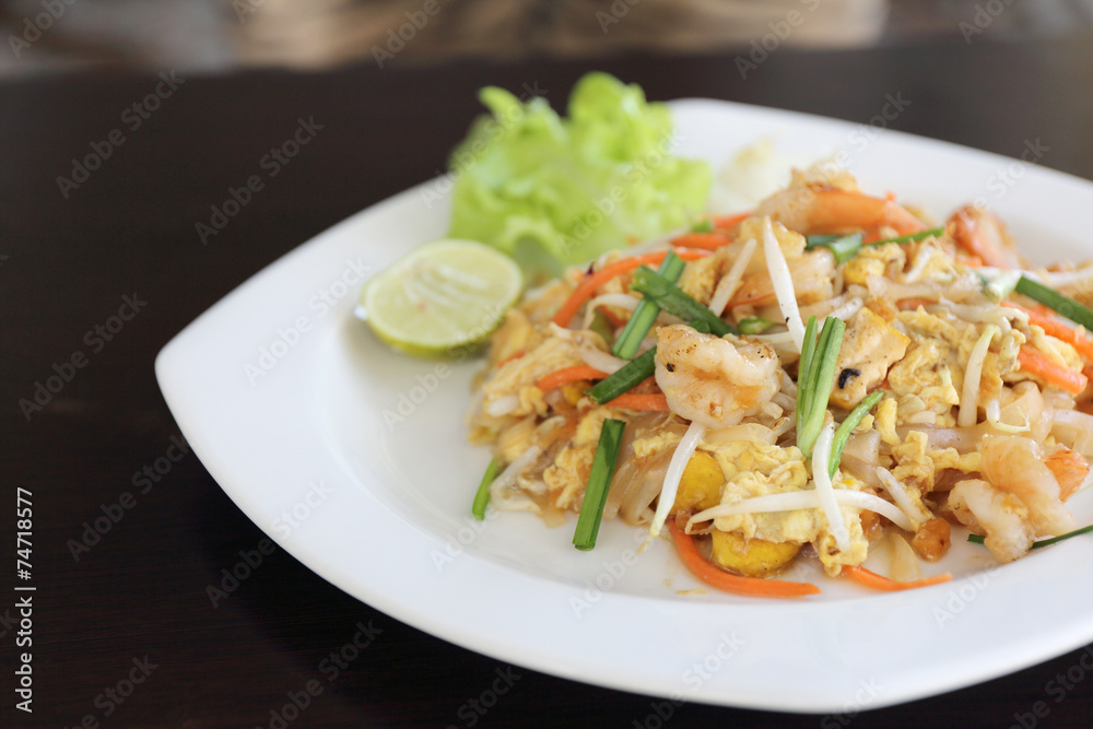 Thai food padthai fried noodle with shrimp