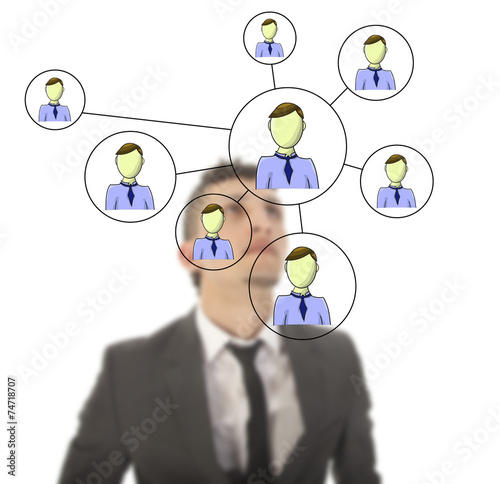 Businessman with online friends network isolated