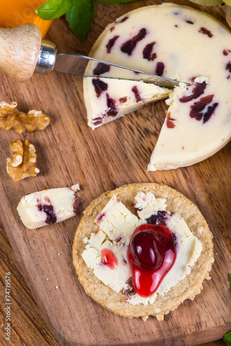 Принти на полотні top view on oatcake with stilton cheese and cranberry