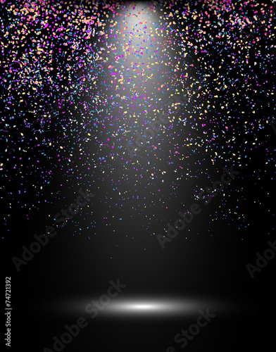 Abstract celebration background with spotlight and confetti