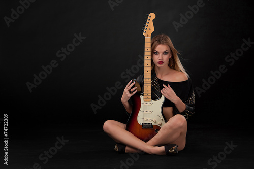 Beautiful girl  and guitar