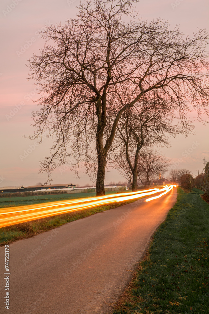 Fototapeta premium tramonto con scia luminosa