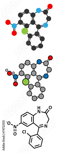 Clonazepam benzodiazepine drug molecule.  photo