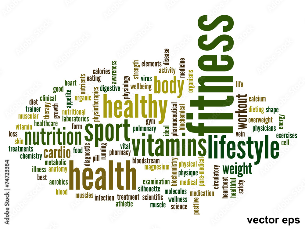 Vector conceptual fitness health word cloud Vector conceptual fitness health word cloud