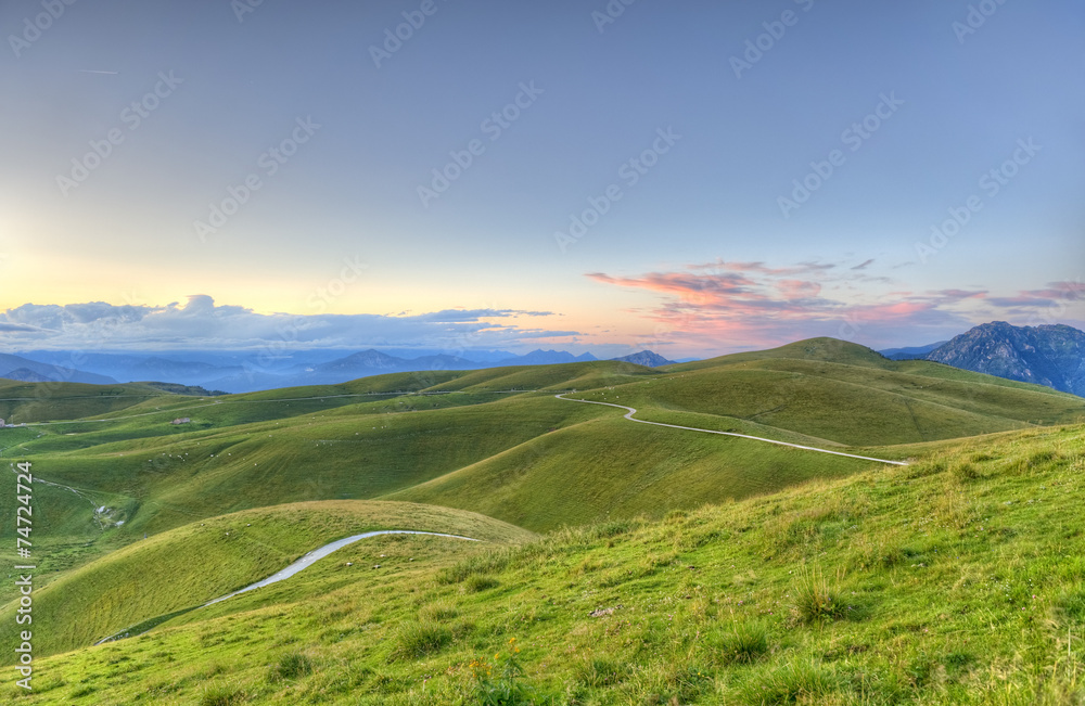 HDR view of sunset in Lessinia in Northern Italy.