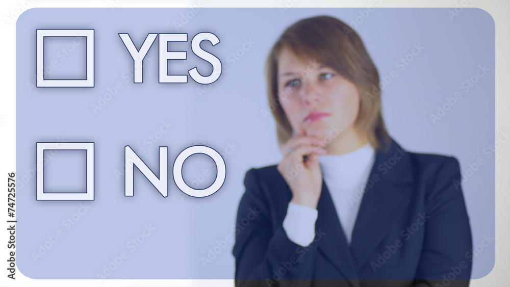 woman businessman chooses the correct answer woman businessman chooses the correct answer