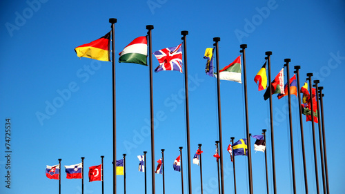 international flags against the sky