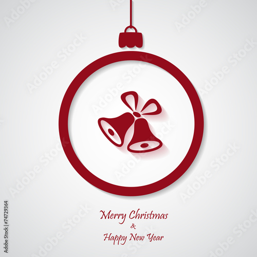 vector red christmas background with bell. cut paper design.