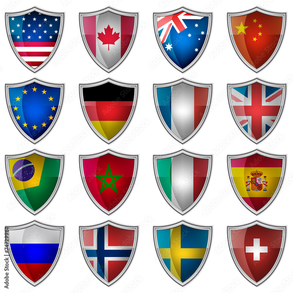Set of glossy badges or labels with flags popular countries Set of glossy badges or labels with flags popular countries