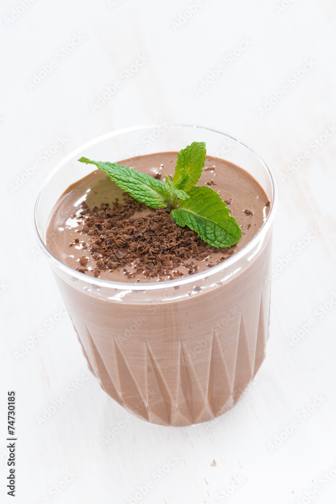chocolate milkshake in a glass, close-up chocolate milkshake in a glass, close-up