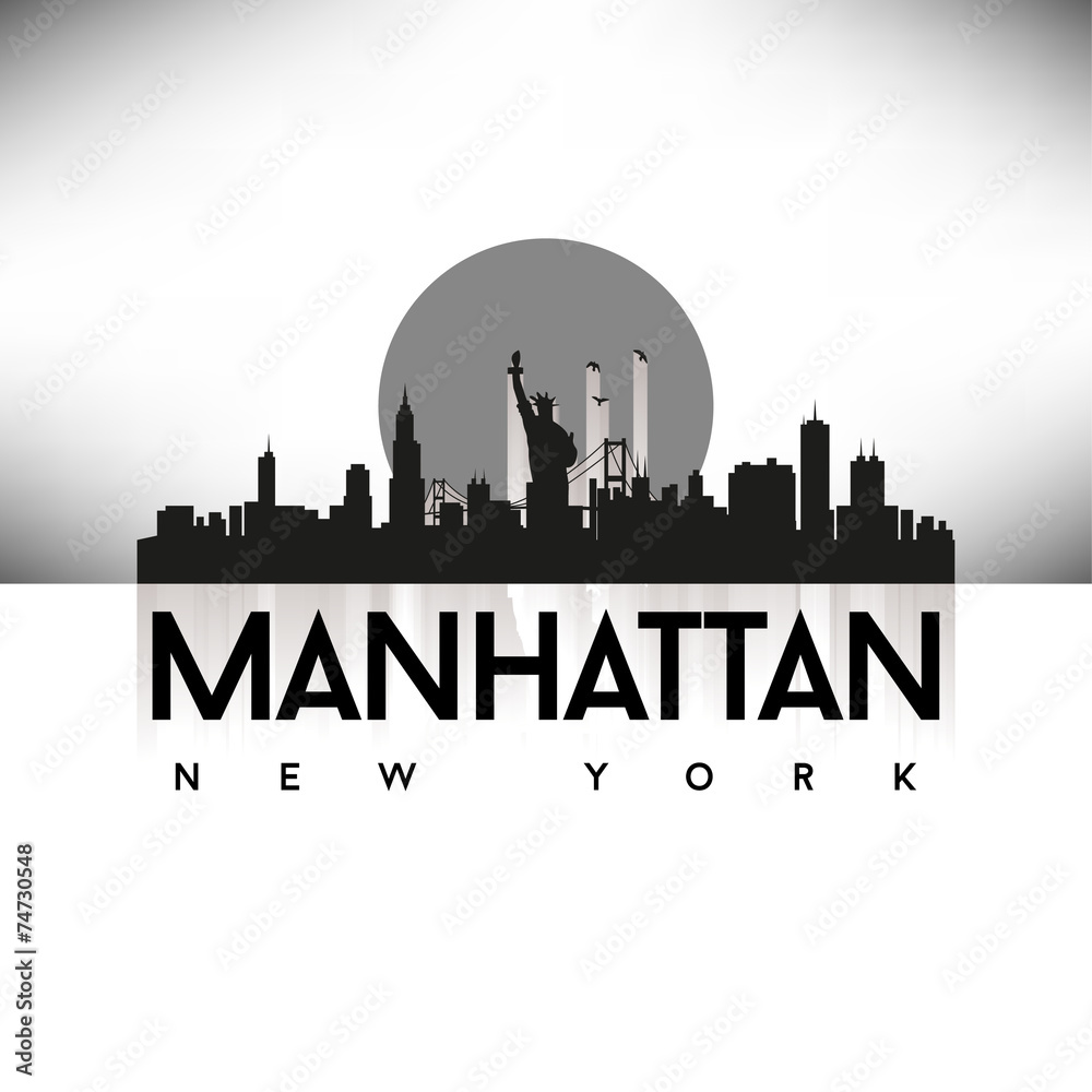 Manhattan New York USA Skyline Silhouette Black vector. - obrazy, fototapety, plakaty 