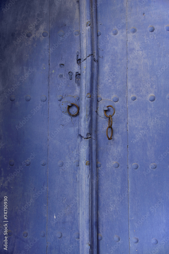 beautiful textured wooden old blue door, Bulgaria