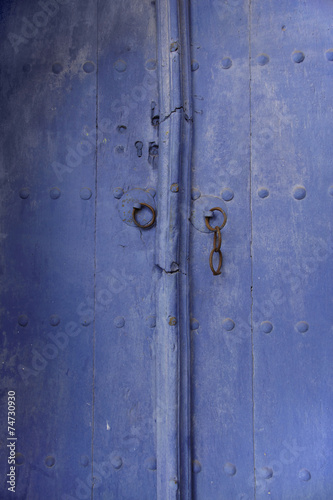 beautiful textured wooden old blue door, Bulgaria