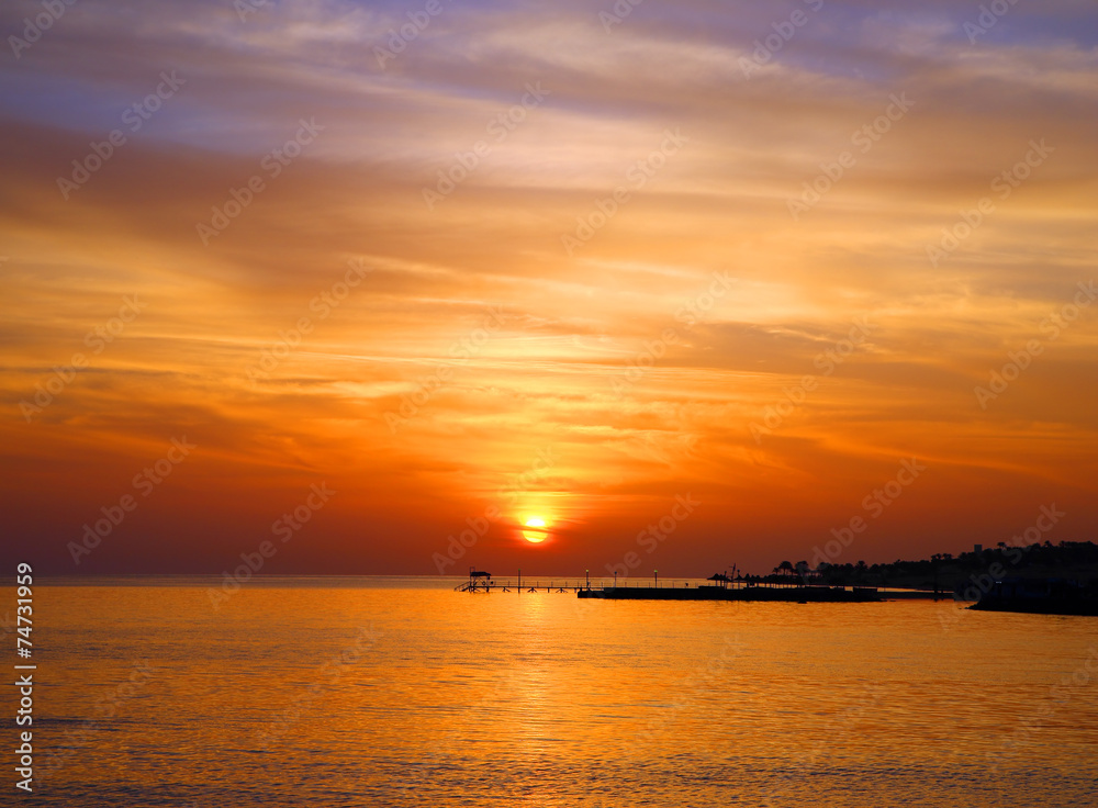 beautiful sunrise landscape with pier